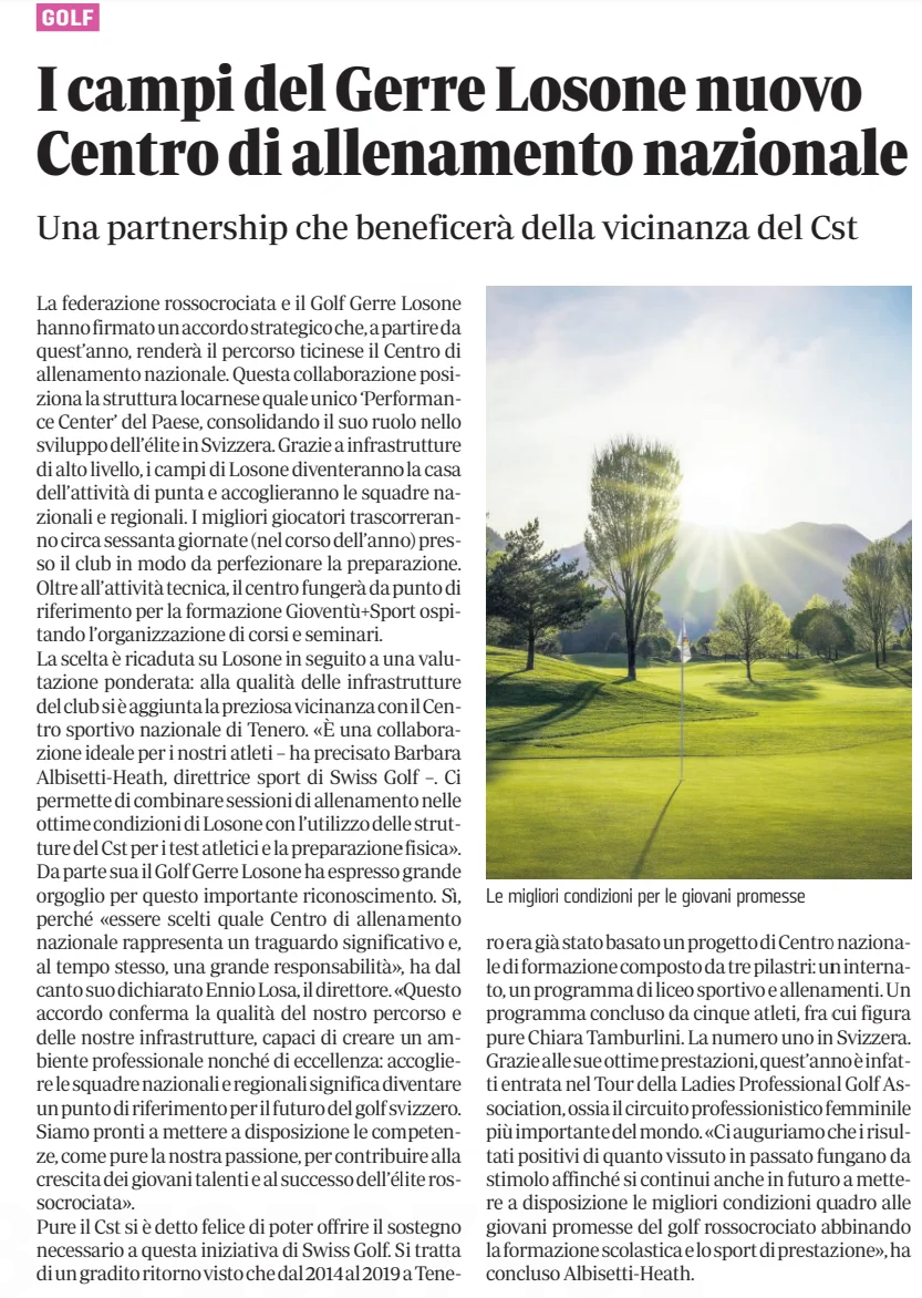 Swiss Golf Performance Center - La Regione 06.03.26